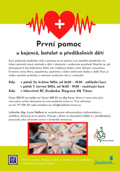 Plakát akce: První pomoc u kojenců, batolat a předškolních dětí – rozšiřující kurz